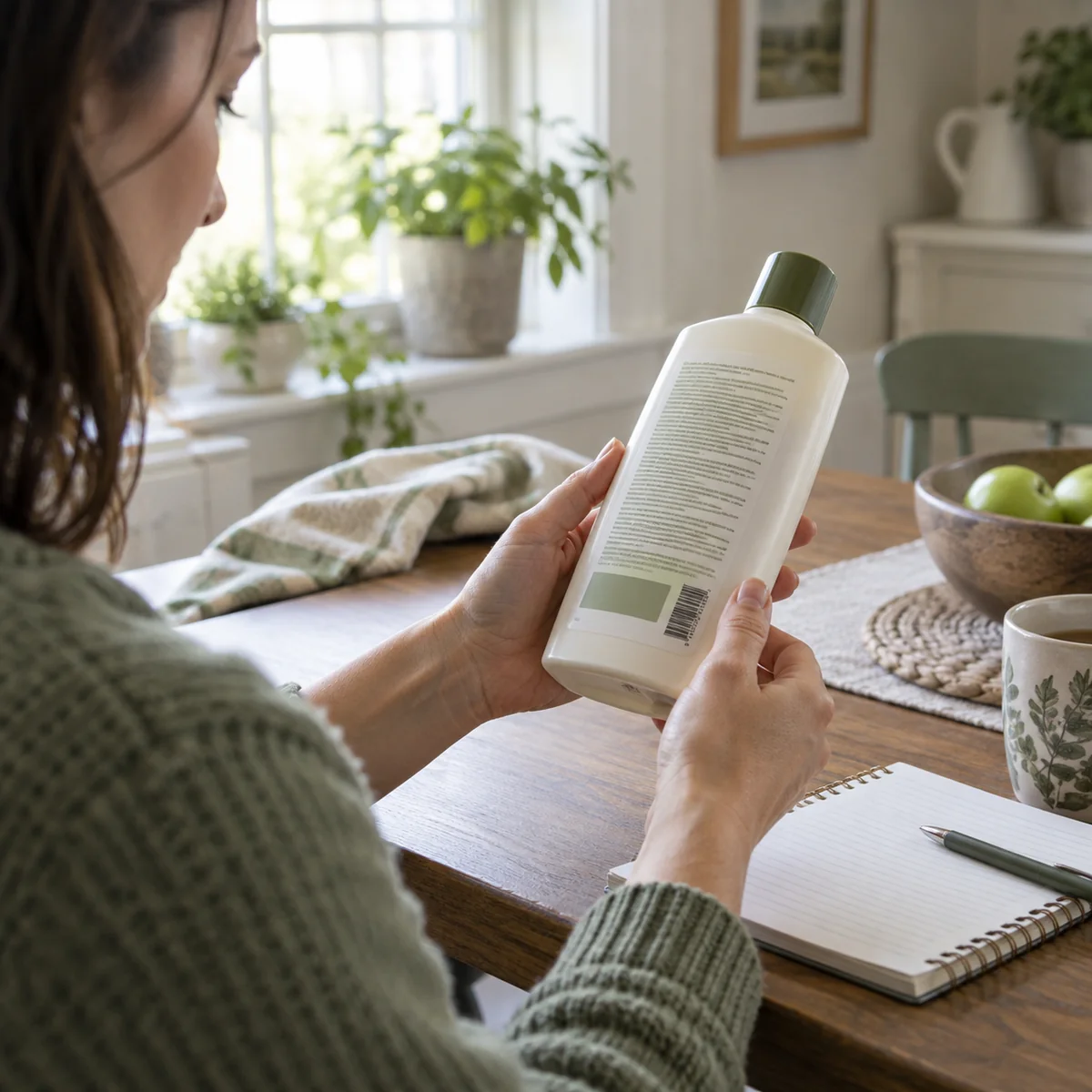 Shopper reading the back panel of a household product before buying