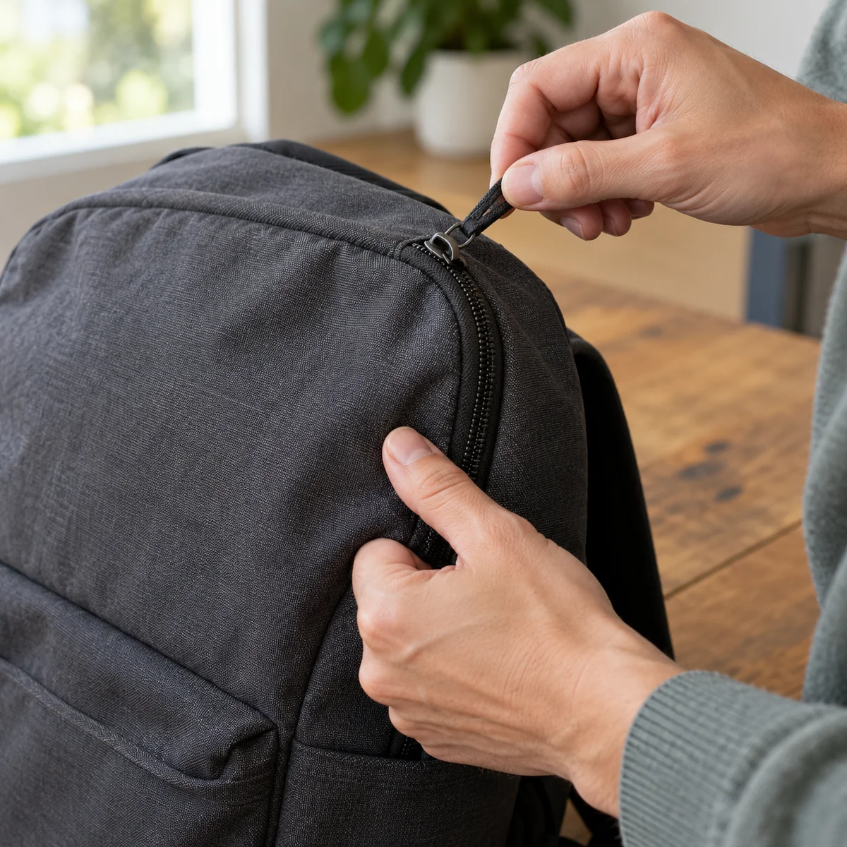 Testing a backpack's main zipper along its full path