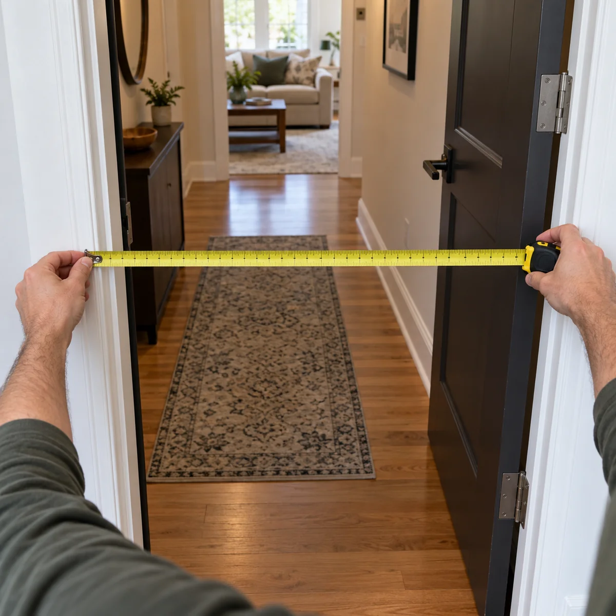 Measuring the clear width of an open doorway on a furniture delivery route