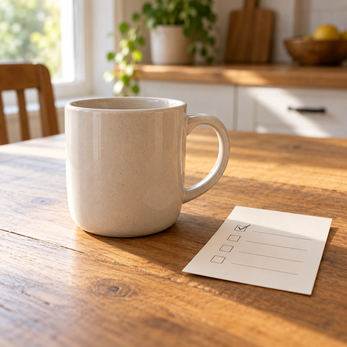One carefully chosen practical gift beside a checked list, with no pile of extra items