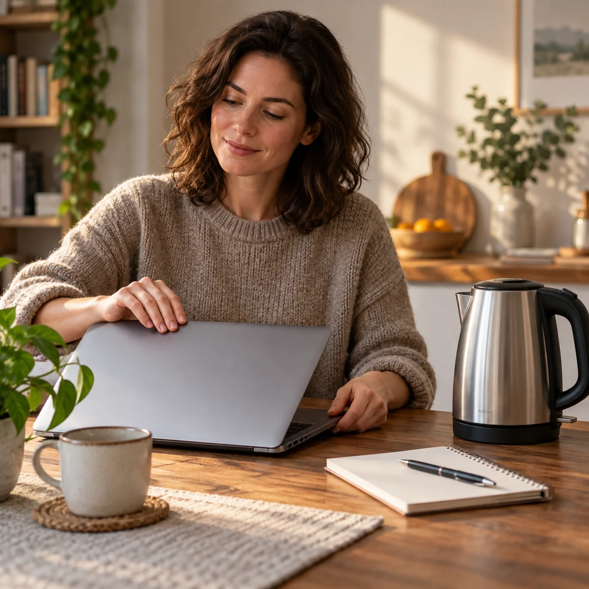 Shopper closing a laptop after comparing product reviews and needs